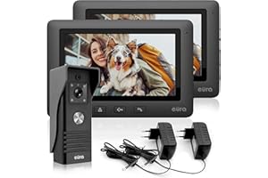 EURA White VDP-45A3 Alpha, videocitofono a 4 Fili, Monitor a Colori da 7", Nero, 2 monitores