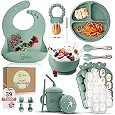 O'doe Baby Weaning Set – 15 Pcs Silicone Baby Feeding Set with Suction Plate, Bowl, Bib, Sippy Cup, Fruit Feeder, Freezer Tra