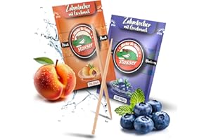 ‎STOXSER Stoxser 300x Zahnstocher mit Geschmack 2er Pack Pfirsich und Blaubeere Geschmacksrevolution Zahnstocher Geschmack Kein Kaugummi Unterstützend zu Zahnpasta Zahnsteinentferner Zahnseide Zuckerfrei