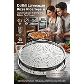 Transformacion 2'li Set Delikli Lahmacun Pizza Pide Tepsisi, 32 cm Paslanmaz &Ccedil;elik &Ccedil;ıtır Pişirme Tabağı, Fırın Tepsisi 719633
