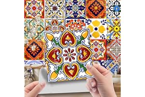 KYAOAYO Lot de 24 carreaux mexicains, designs marocains, décoration de carrelage de salle de bain et de cuisine, douche, escaliers, crédence de cuisine (15 x 15 cm)