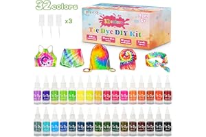 lenbest DIY Tie-Dye Kit, 32 Dyeing Kit for Kids, Adults and Groups, Non-Toxic Shirt Fabric Color, Add Textile Color Machine Washable, Parties, Gatherings, Festivals