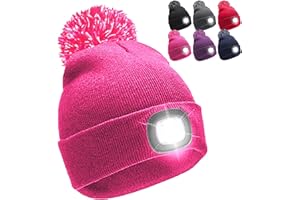 ONLYBEE Kids Boys Girls Winter Bobble Hat with Rechargeable LED Head Torch Light 6 Colours
