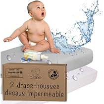 Bisoo Drap Housse Couffin Impermeable 35x75-2en1 Drap Housse Alese tege Matelas Bebe Reglable pour Landau, Nacelle et Couffin - 100% Jersey Oeko-Tex - 1 Drap Blanc 75x35 CM