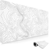 Niviy XXL Mouse Pad 900 x 400 mm Topographic Under Ergonomic Gaming Desk Mat Non-Slip Rubber Base White with Stitched Edges 3