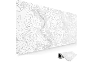 Niviy Tapis de Souris XXL 900X400mm Topographique sous Tapis de Bureau Gaming Ergonomique Base en Caoutchouc Antidérapante Mouse Pad Blanc avec Bords Cousus 3mm