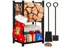AMAGABELI GARDEN & HOME Amagabeli Portalegna Legna da ardere con 4 strumenti 72x46x30cm Interni set di Strumenti Caminetti Grande Capacità Esterni Scaffale Porta-Legna con 2 Ripiani Porta Ceppi Cremagliera del Camino