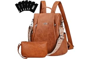 Eshow Petit Sac a Dos Femme Antivol, Sacs à Main Portés Dos Elégant Léger Imperméable PU Cuir, Sacoche Bandoulière avec Étui anti RFID & Pochette pour Voyage Travail Loisirs Université