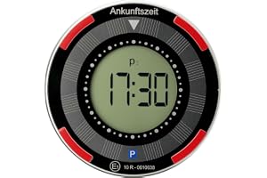 Wiltec Elektronisk p-skiva rund med solcellsdrift – digitale parkeringsskiva med automatisk tidsomställning och KBA-certifier