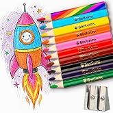 TINYGEEKS Jumbo Colored Pencils - 10 Short Pencils for Kids | Triangular grip for posture &amp; motor skills. With Rainbow Pencil
