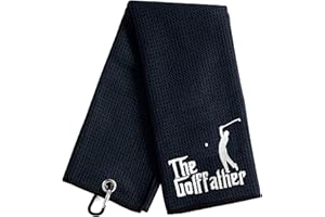 ZAKSEM The Golf Father Funny Black Golf Towel, Embroidered Golf Towels for Golf Bags with Clip, Golf Towel for Dad, Men, Golfer, Golf Lover, Grandpa Retirement Christmas Birthday