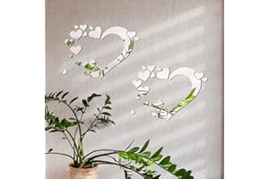 JUMRHFAN Lustro Naklejki ścienne, 3D Kryształ Podwójna miłość Serce Akrylowe DIY Art Naklejki ścienne Dom Salon Łazienka TV Tło Decor 18 sztuk / 2 Zestaw (srebrny)