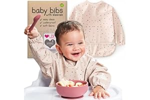 BABY NOM Nombear Baby Bibs with Sleeves for 6-24 Months, 1 Pack - Easy Wipe Clean, Machine Washable Baby Weaning Bib with Sleeves, Waterproof Long Sleeve Bibs, Non Silicone and Coverall Bib