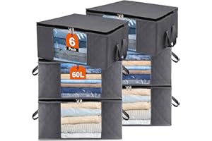 Withosent 6 Piezas Cajas Almacenaje Ropa, 60L Gran Bolsa Almacenamiento Ropa de Tela no Tejida, Organizador Armario Plegable con Mango para Debajo de la Cama, Mantas, Edredones
