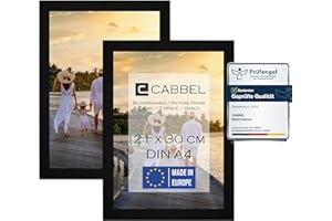 CABBEL dwupak (2 szt.) ramka na zdjęcia DIN A4 21x30 drewniana ramka MDF w kolorze czarnym | z nietłukącym się szkłem Plexi/nowoczesna