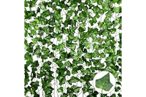 ANGMLN 15 Pack 113 FT Artificial Green Ivy Leaf Vines, Fake Vines Greenery Hanging Plant Vine Leaves with Nylon Ties for Bedroom Wall Wedding Party Trellis Fence Pergola Balcony Event Aesthetic Decor…