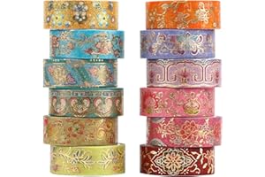 Lychii Washi Tape Set, 12 Rollen Gold Stamping Masking Tapes, Multi-Pattern Dekoratives Klebeband Kollektion für Kunst und Heimwerker, Verschönern Bullet Journals, Planer, Scrapbooking