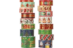 PAIVSUN 16 Rollen Washi Tape Weihnachten Set, Dekorative Masking Tape Weihnachtsbäume Goldfolie Klebeband für Weihnachten Handwerk DIY Scrapbooking Planer Geschenk Verpackung Dekorationen