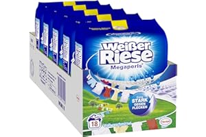 ‎WEIßER RIESE Weißer Riese Universal Megaperls Vollwaschmittel (18 Waschladungen), Waschmittel für weiße Wäsche wirkt extra stark gegen Flecken bei 20–95 °C, 100 % recycelbares Plastik