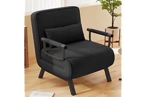 ‎HAWTHYHOME Hawthyhome 4 in 1 Schlafsessel, Schlafsofa mit Bettfunktion, Platzsparendes Gästebett, Relaxsessel mit Verstellbare Rückenlehne, 150 kg Tragkraft, Metallrahmen & Leinen Schwarz