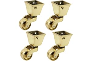 BULLDOG CASTORS Rotelle in ottone massiccio di alta qualità con ruote da 32 mm, in vero ottone lucidato, stile vintage anticato, montaggio a coppa quadrata - Set di 4 pezzi