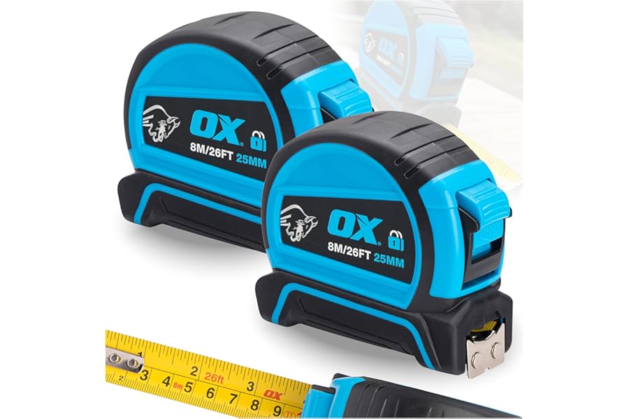 OX Tools Pro Dual Auto Lock Tape Twinpack - 8m / 26ft, Blue (OX-P505488)