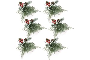 LouisaYork Christmas Napkin Rings Set of 6, Pine Cones Napkin Ring Decor Napkin Ring Holder, Xmas Cedar Red Berry Napkin Ring for Christmas Wedding Party Champagne Bottle Banquet Table Decorations