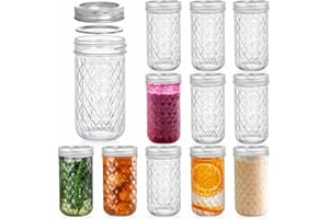 Tebery 12 Pack Mason Jars 350ml Canning Jars Jelly Jars with Regular Lids and Bands for Canning, Freezing, Preserving, Beverages & Jar Decor