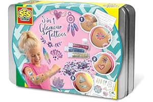SES Creative 14155 3-in-1 Glamour Tattoos Vielseitiges Tattooset mit Metallic- und Glitzereffekten für Kinder