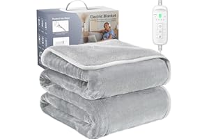FIAHNG Couverture éLectrique 130 x 180 Cm Couverture Chauffante éLectrique,Couverture Electrique Chauffante 1-10h Timing, 9 Ajustements De TempéRature,Electric Blanket Couverture Chauffante Usage 1-2 Person