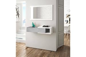 Dmora - Mobile da ingresso Mcallen, Entratina reversibile con specchio, Mobile per atrio con cassetto, Svuotatasche per appartamenti, 95x26h69 cm, Bianco e Cemento