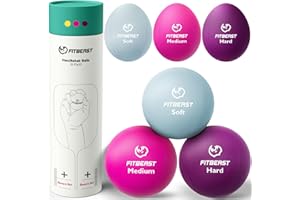 FitBeast Palline per terapia della mano, confezione da 6, per alleviare lo stress, rafforzare e riabilitare, include 3 palline a forma di uovo e 3 sfere rotonde, livelli di resistenza da morbida a