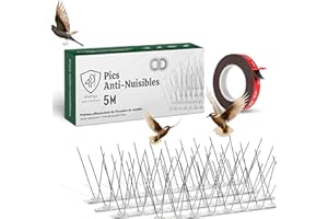 Picpige Pic Anti Pigeon - 5 Mètres - Acier Inoxydable - 5M de Double Face Inclus - Pique Anti Oiseaux -Anti nuisible pour Balcon,fenêtre,Toit- Antipigeon- Pic Anti Chat (5 Mètres)