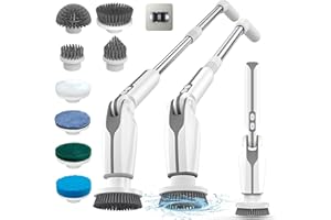 Leebein Electric Spin Scrubber, Upgraded Electric Scrubber for Cleaning, Spin Scrubber with Long Handle & 8 Replaceable Brush Heads, Remote Control Shower Cleaner Brush for Bathroom, Floor