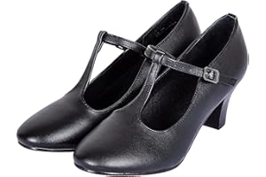 Asyusyu Character Shoes Women T-Strap Closed Toe Character Dance Shoes for Latin Salsa Tango Practice