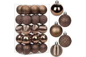 ‎HOLLYONE 5CM Weihnachtskugeln Ornamente Glitze, 30 PCS bruchsicher Weihnachten Kugeln, Kunststoff Weihnachten Kugeln, Hängen Christbaumkugel Braun fur Weihnachtsbaum Neujahr Ornamente