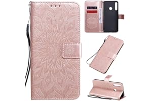MHHQ Cover per Huawei Y7P/P40 Lite E, Custodia in pelle a flip Case a portafoglio con chiusura magnetica, supporto antiurto con motivo floreale, colore: oro rosa
