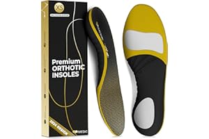 iMedic Premium Semelles orthopédiques pour femmes et hommes - EU 34-37 Semelles Chaussures Gel - Semelles Chaussures Confort - Soutien de la voûte plantaire pour aider les pieds plats, Noir/Or