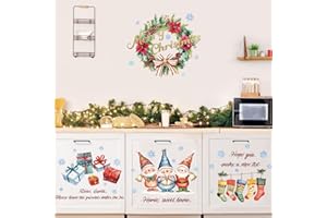 SHUCHING Adesivi Murali Gnomo di Natale, Scatole Regalo Calze Ghirlande Adesivi da Parete, Decorazione Murale Natalizia per la Stanza dei Bambini Festa Cucina Porta Negozio Decorazione