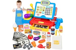 Dreamon Cassa Giocattolo per Bambini, Registratore di Cassa Supermercato Giocattolo per Bambini con Scanner Negozio Giocattoli per Giochi di Ruolo Regali di Natale per Ragazzi e Ragazze 3 4 5 6 Anni