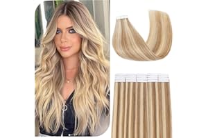 Benehair Extension Capelli Veri Biadesivo 20 Fasce Extension Biadesive Capelli Veri Umani 100% Remy Human Hair Extension Adesive 30cm, Biondo Scuro e Sbiancante