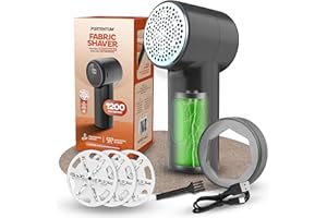 PORTENTUM Lint Remover – Electric Fabric Shaver – LED Display, 3 Speeds up to 9,000 RPM, 6-Blade Head, Up to 2h Runtime, USB-C Rechargeable, Compact and Powerful for Garments & Home Fabrics