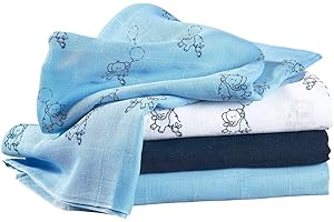 ‎BORNINO BORNINO Mullwindeln, 4er Set, Schnuffeltuch für Babys, Elefanten-Motiv, 80x80 cm, Baumwolle