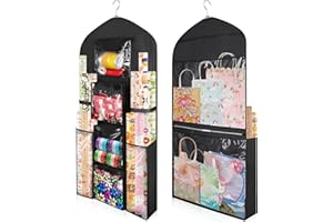 WOODOULOGY Hanging Gift Wrapping Paper Storage, 48x24 (Extra Large) Black Double-Sided Christmas Wrapper Bag Container, Oxford Long Craft Roll Organizer, Present Wrap Holder for Closet, Door