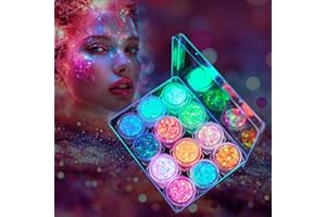 TRUKAFIE 12 Couleurs Paillettes, Lumineuse Paillettes Gel Paillettes Visage Paillettes Maquillage Paillettes Cheveux pour Carnaval, Noël, Maquillage de fête Masquée