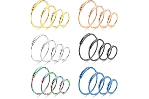 Sllaiss 24Pcs 22G Stal nierdzewna Nose Ring Hoop dla kobiet Mężczyźni 6mm 8mm 10mm 12mm Czarny Niebieski Srebrny Różowe Złoto Piercing Piercing Biżuteria Zestaw Helix Tragus Lip Septum Ring Chrząstka