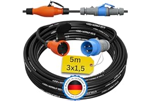 NETBOTE24 CEE to Schuko Adapter 5 m Camping Power Cable H07RN-F 3 x 1.5 Land Power Cable Motorhome Caravan Cable Camping Adapter 5 m Power Extension Cable CEE Plug Camping Plug