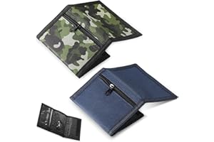 Saillong 2 Pcs Portefeuilles à Trois Volets Porte-Monnaie Fin Mini Portefeuille Zippé Portefeuille de Sport pour Garçons Ado Enfants Hommes Cadeaux Anniversaire Extérieur (Vert Armée, Bleu Foncé)