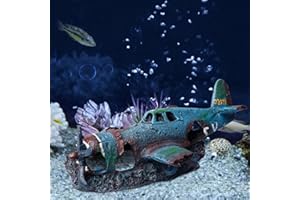 LEKEFETO Aquarium naufrage aérien, décoration d'aquarium, bateau pirate, ornement d'aquarium, pompe à air alimentée (petit avion)
