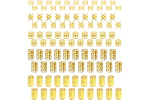 INNAL 100 Pezzi Anelli per Capelli, 5 Stili Gioielli per Capelli Trecce Alluminio Anelli Capelli Trecce Accessori per Dreadlocks Anelli per Capelli Trecce per Uomini Donne(Oro)